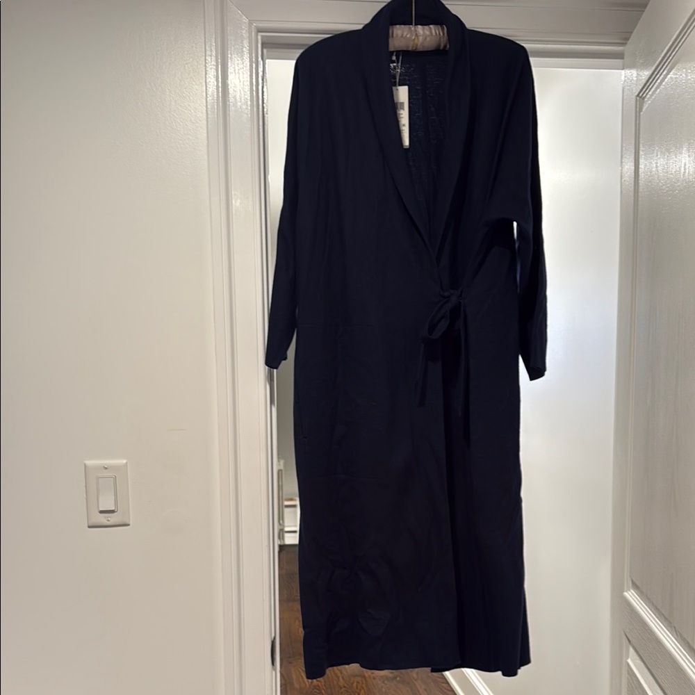 Eileen Fisher Deep Blue Shawl Collar Coat / Robe / House Coat